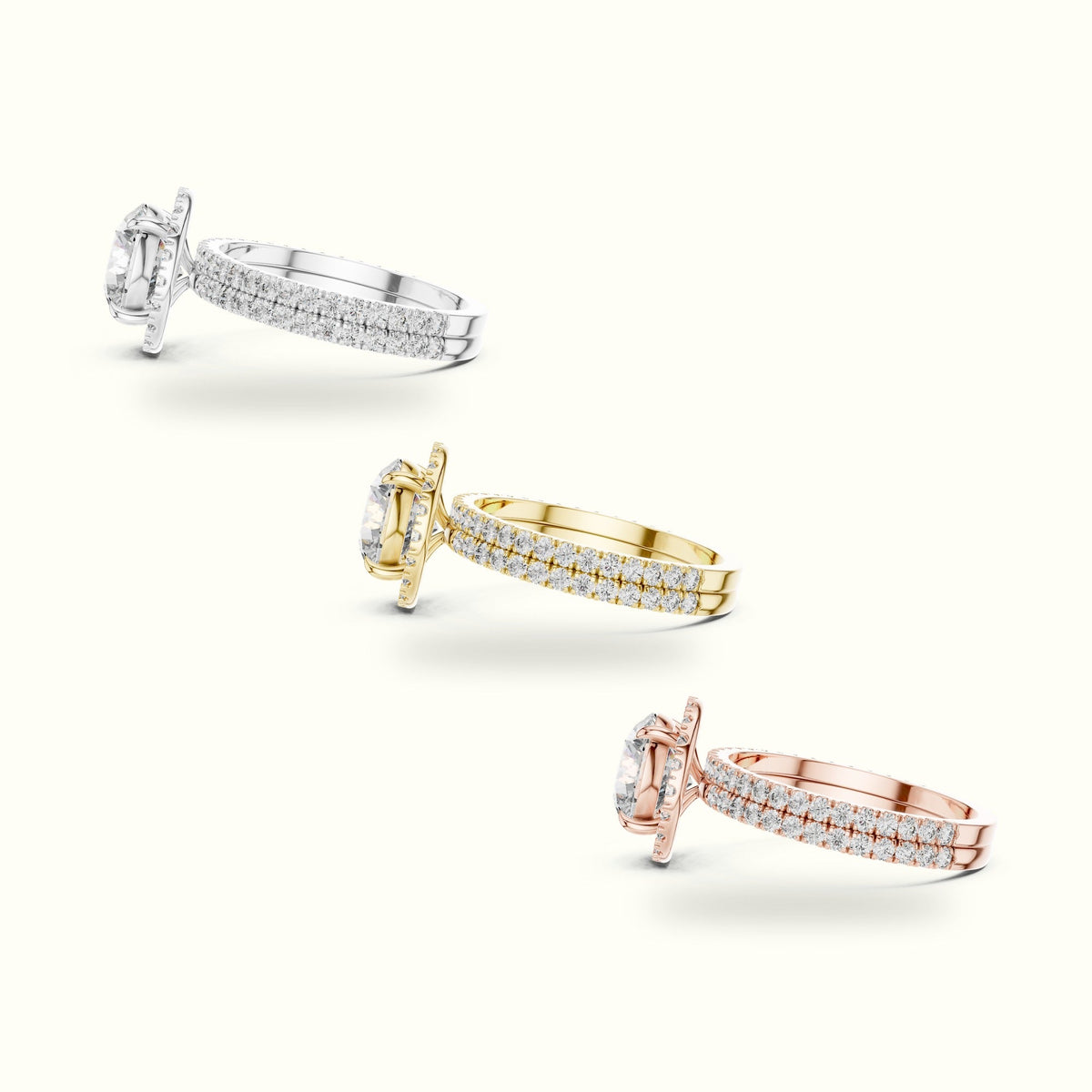 Classic Four-Prong Round Lab-Grown Diamond Halo Ring — Rose gold, in yellow, white and rose gold | Crystal N Cuts