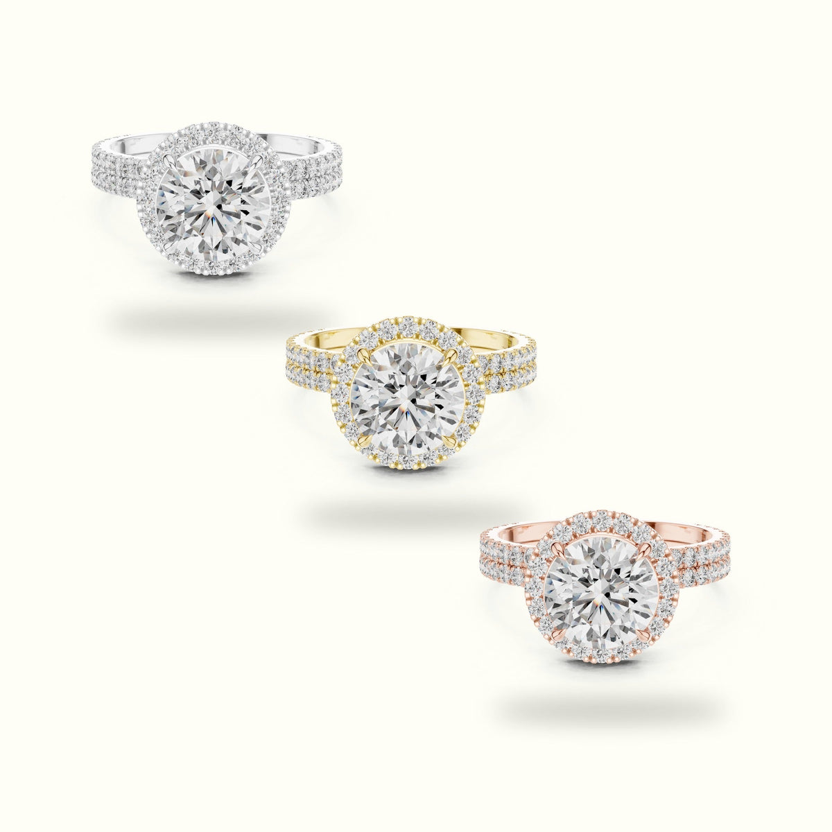 Classic Four-Prong Round Lab-Grown Diamond Halo Ring — White gold, front view | Crystal N Cuts