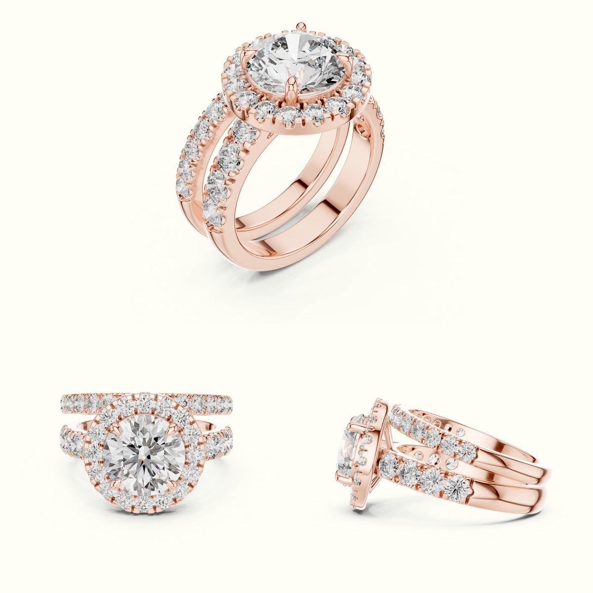 Round Lab-Grown Diamond Halo Ring - DDLR-007 — Rose gold, on the hand | Crystal N Cuts