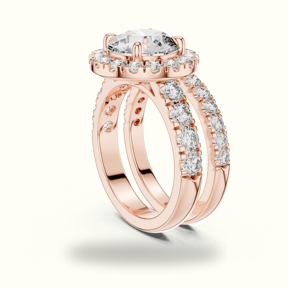 Round Lab-Grown Diamond Halo Ring - DDLR-007 — Rose gold, view 1 | Crystal N Cuts