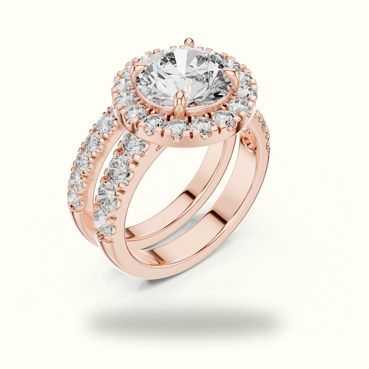 Round Lab-Grown Diamond Halo Ring - DDLR-007 — Rose gold, view 2 | Crystal N Cuts