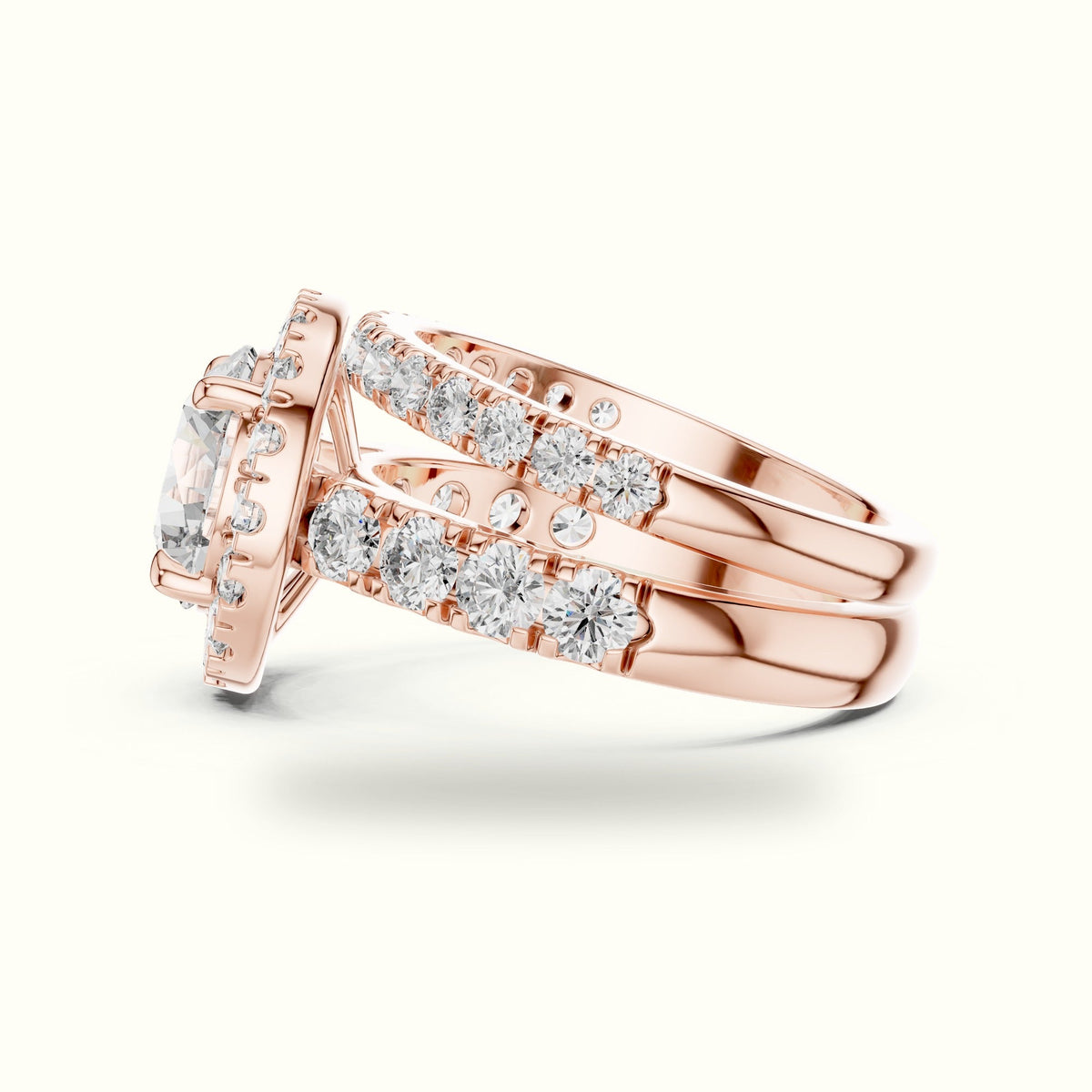 Round Lab-Grown Diamond Halo Ring - DDLR-007 — Rose gold, view 3 | Crystal N Cuts