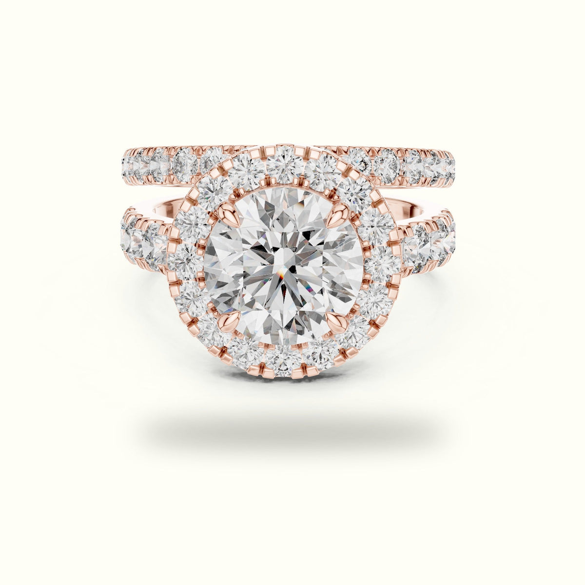Round Lab-Grown Diamond Halo Ring - DDLR-007 — Rose gold, front view | Crystal N Cuts