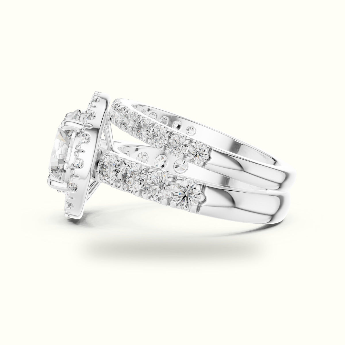 Round Lab-Grown Diamond Halo Ring - DDLR-007 — White gold, view 3 | Crystal N Cuts