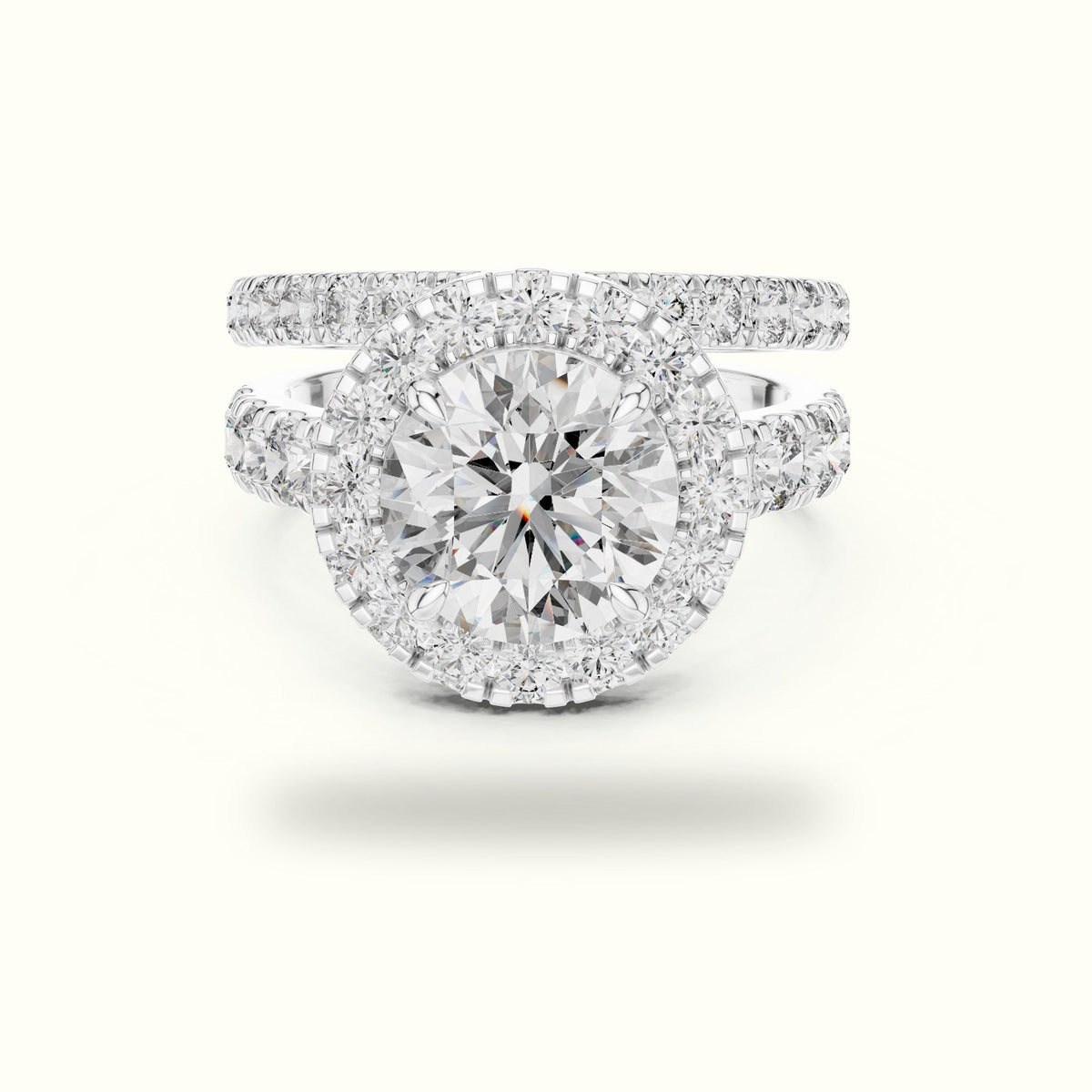 Round Lab-Grown Diamond Halo Ring - DDLR-007 — White gold, front view | Crystal N Cuts