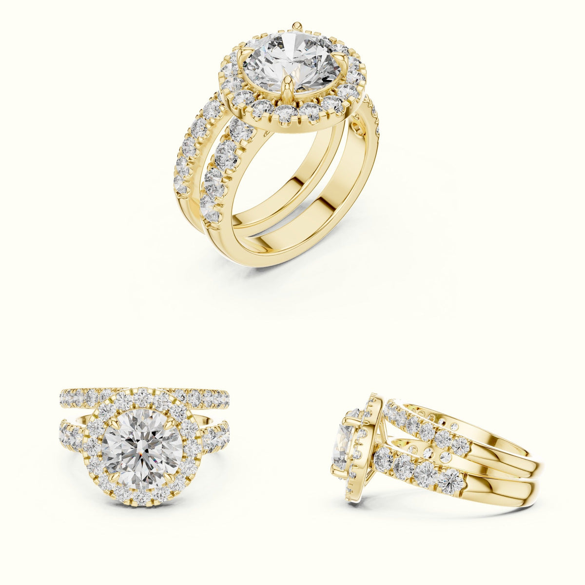 Round Lab-Grown Diamond Halo Ring - DDLR-007 — Yellow gold, on the hand | Crystal N Cuts