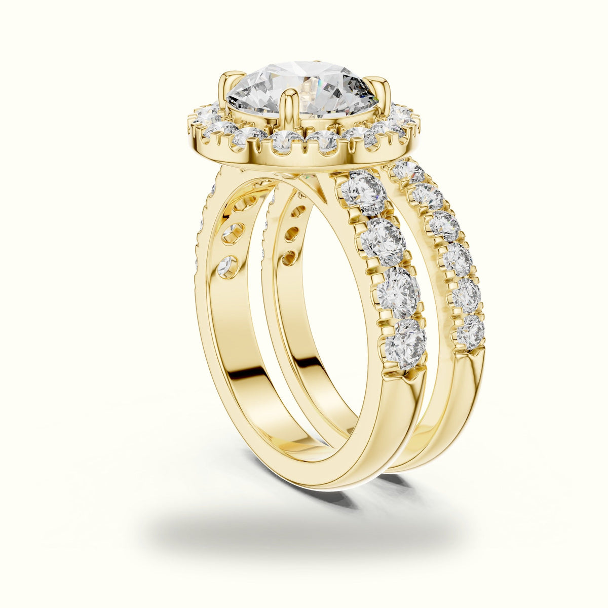 Round Lab-Grown Diamond Halo Ring - DDLR-007 — Yellow gold, view 1 | Crystal N Cuts