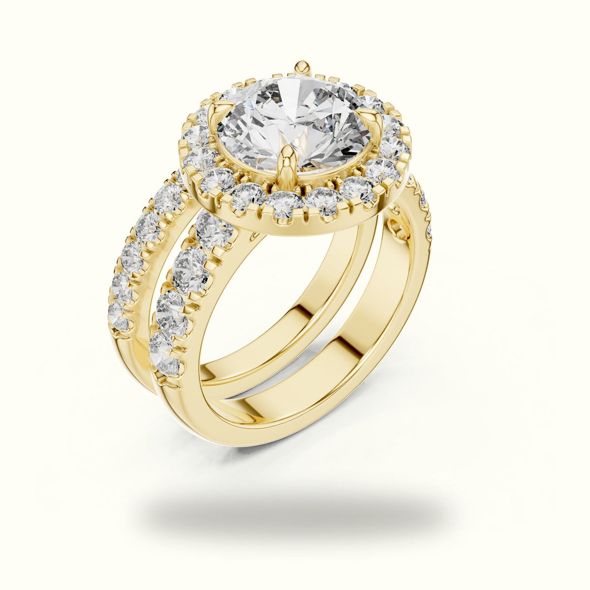 Round Lab-Grown Diamond Halo Ring - DDLR-007 — Yellow gold, view 2 | Crystal N Cuts