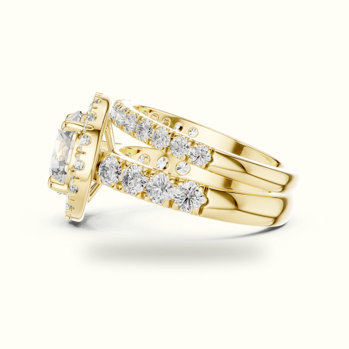 Round Lab-Grown Diamond Halo Ring - DDLR-007 — Yellow gold, view 3 | Crystal N Cuts