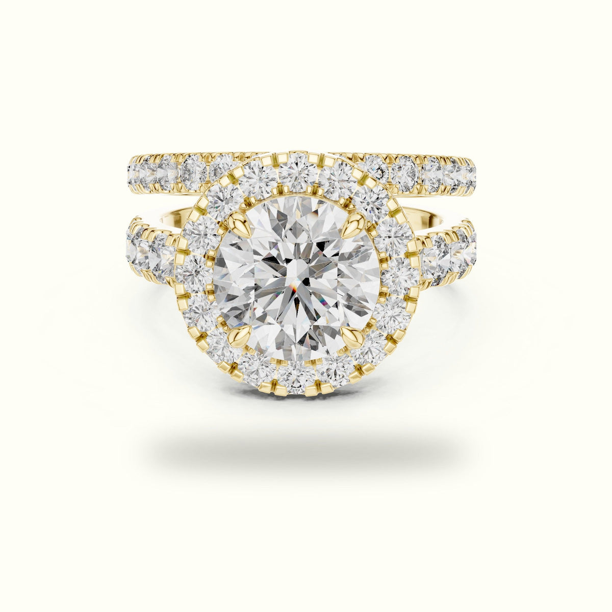 Round Lab-Grown Diamond Halo Ring - DDLR-007 — Yellow gold, front view | Crystal N Cuts