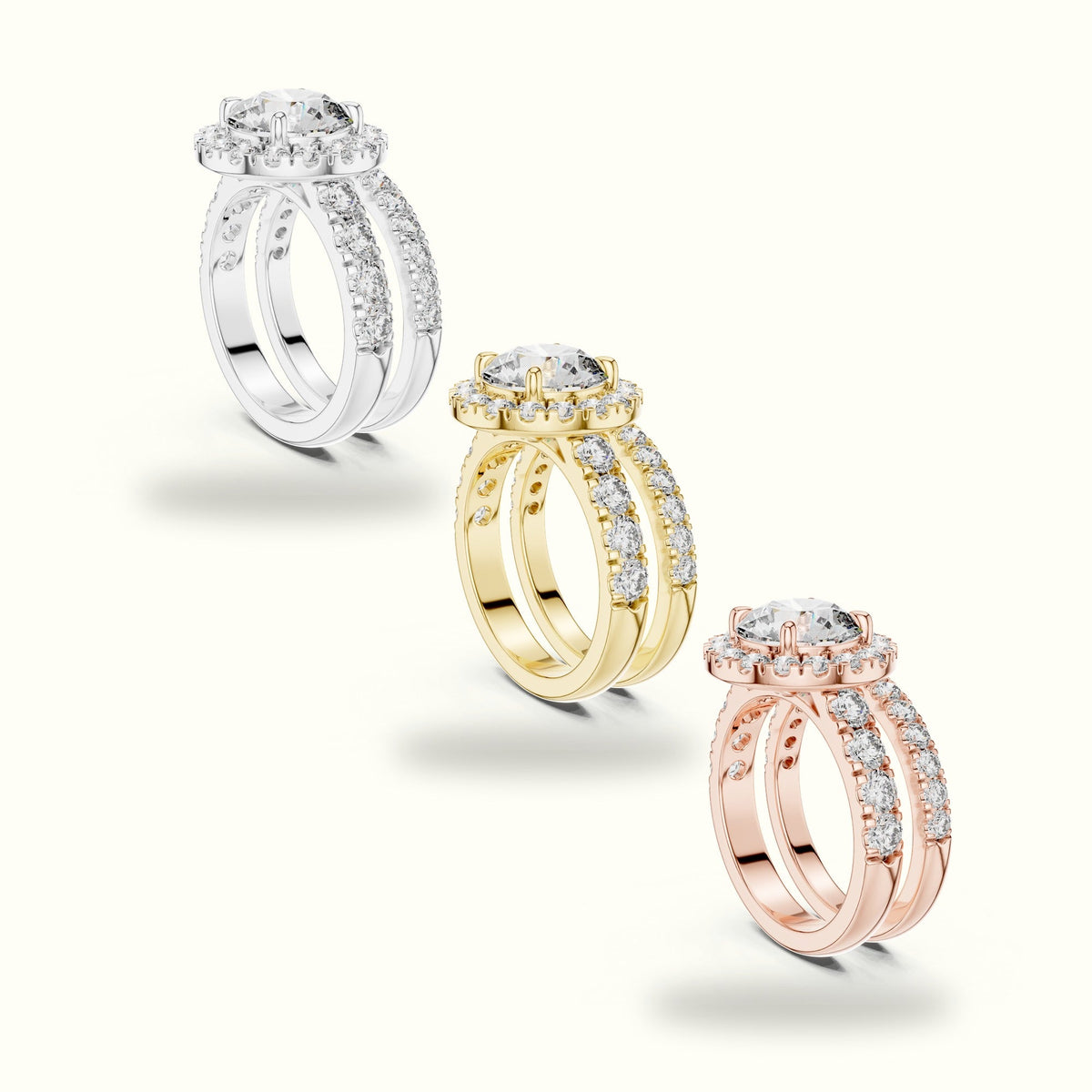 Round Lab-Grown Diamond Halo Ring - DDLR-007 — White gold, in yellow, white and rose gold | Crystal N Cuts