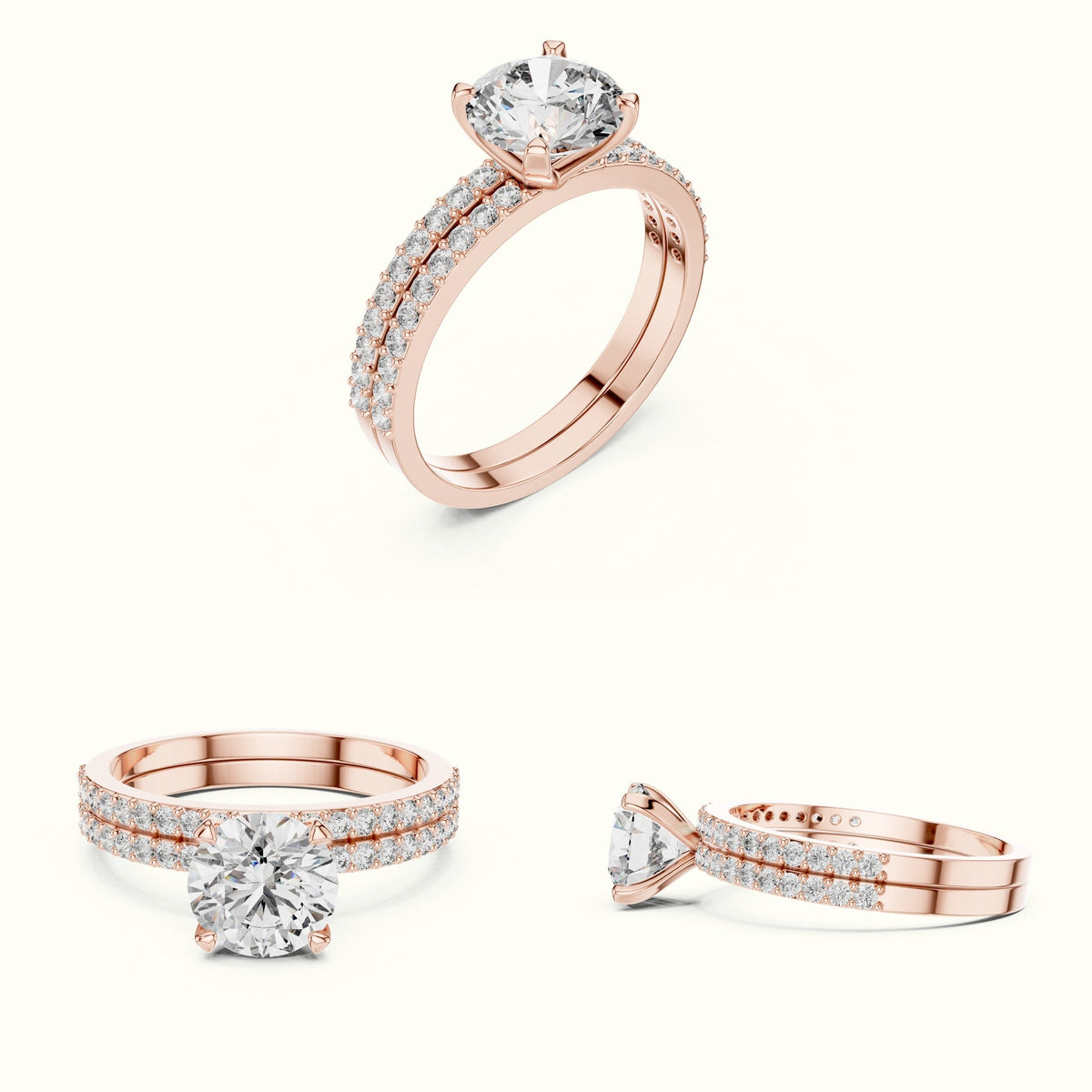 Round Peg Head Lab-Grown Diamond Solitaire Ring with Band — Rose gold, on the hand | Crystal N Cuts