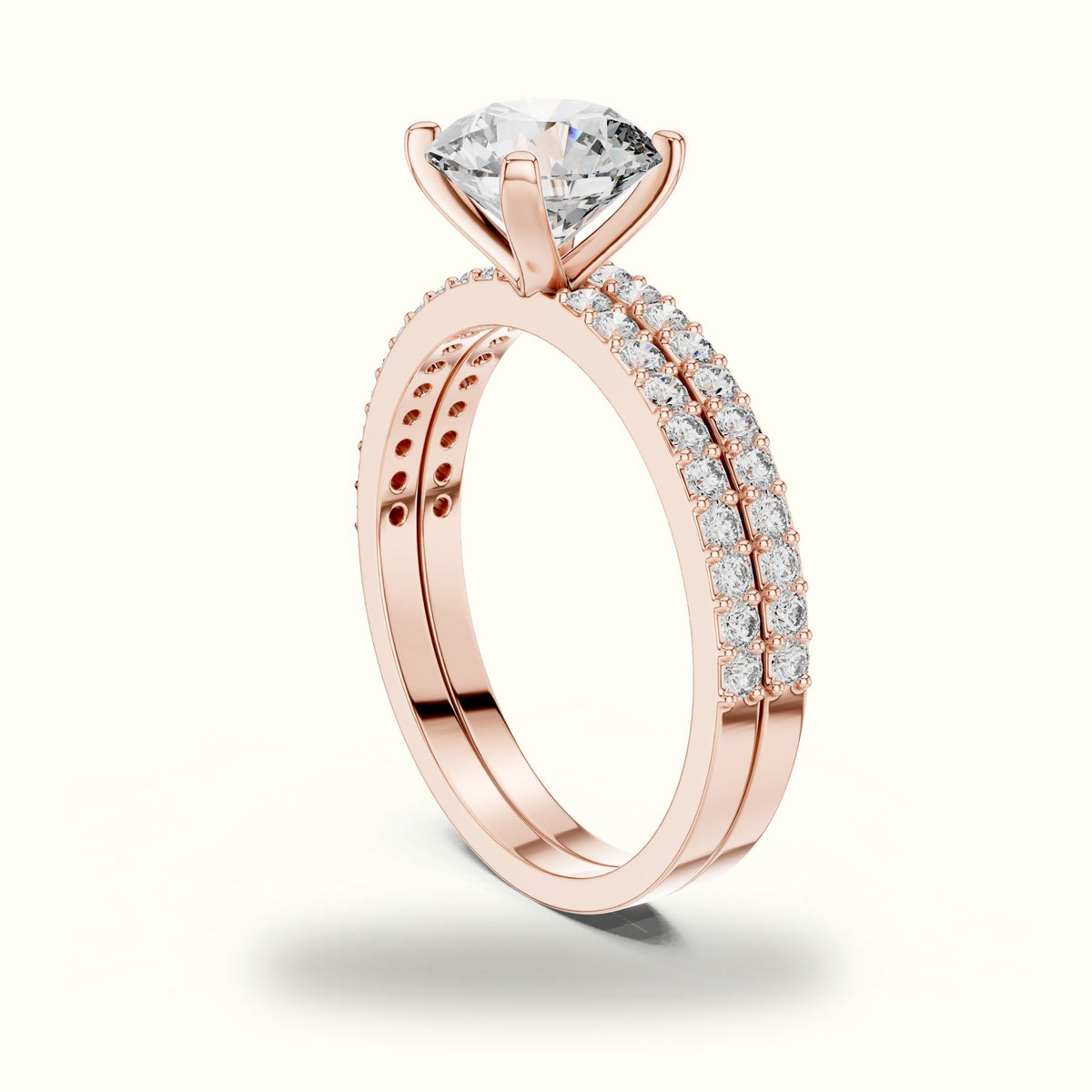 Round Peg Head Lab-Grown Diamond Solitaire Ring with Band — Rose gold, view 1 | Crystal N Cuts