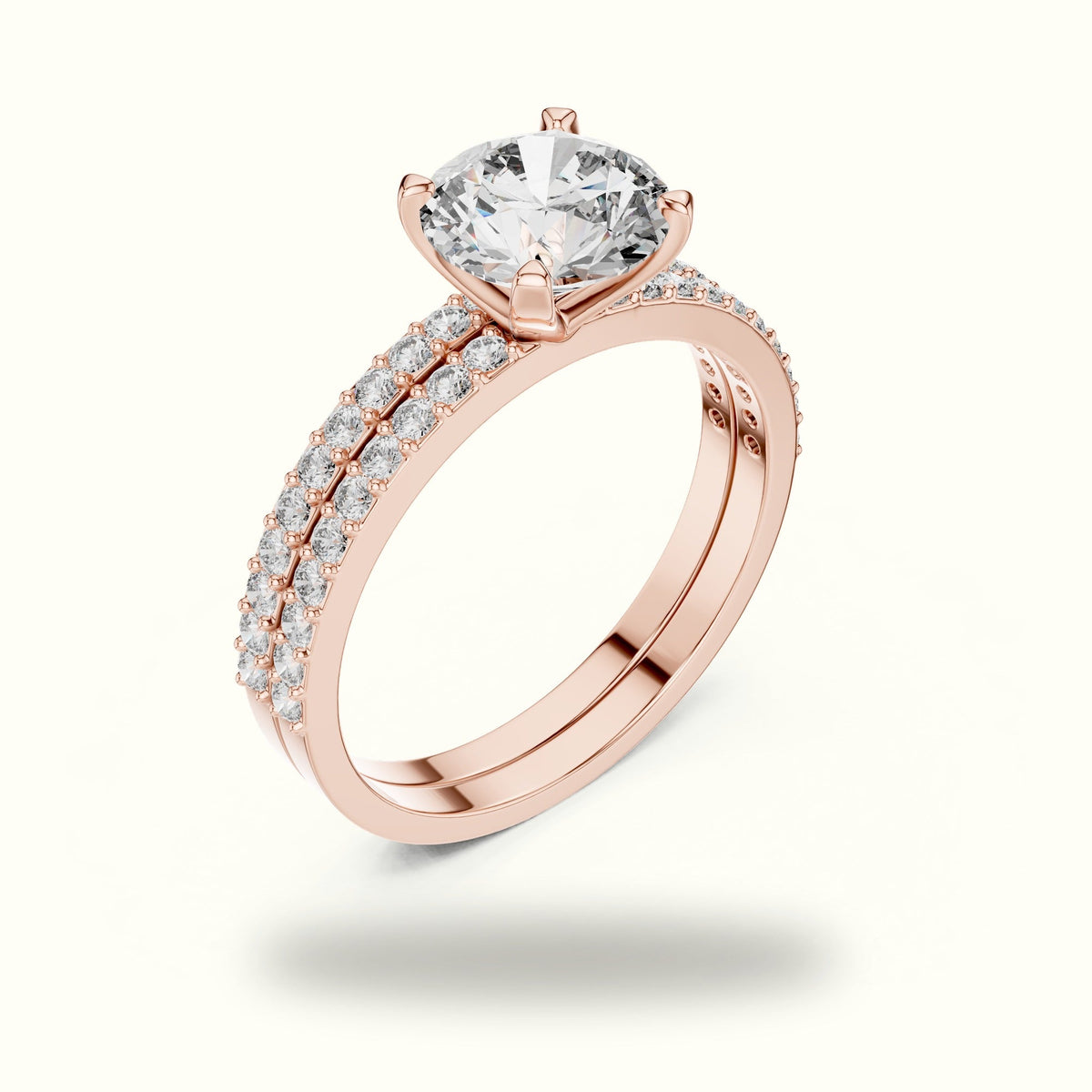 Round Peg Head Lab-Grown Diamond Solitaire Ring with Band — Rose gold, view 2 | Crystal N Cuts