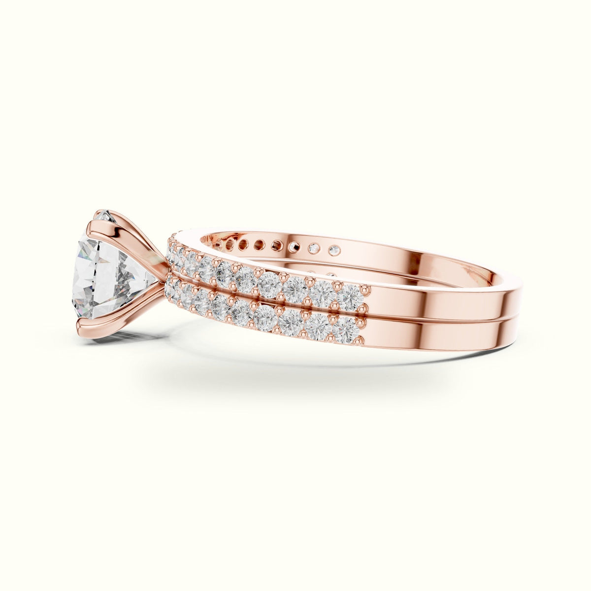 Round Peg Head Lab-Grown Diamond Solitaire Ring with Band — Rose gold, view 3 | Crystal N Cuts