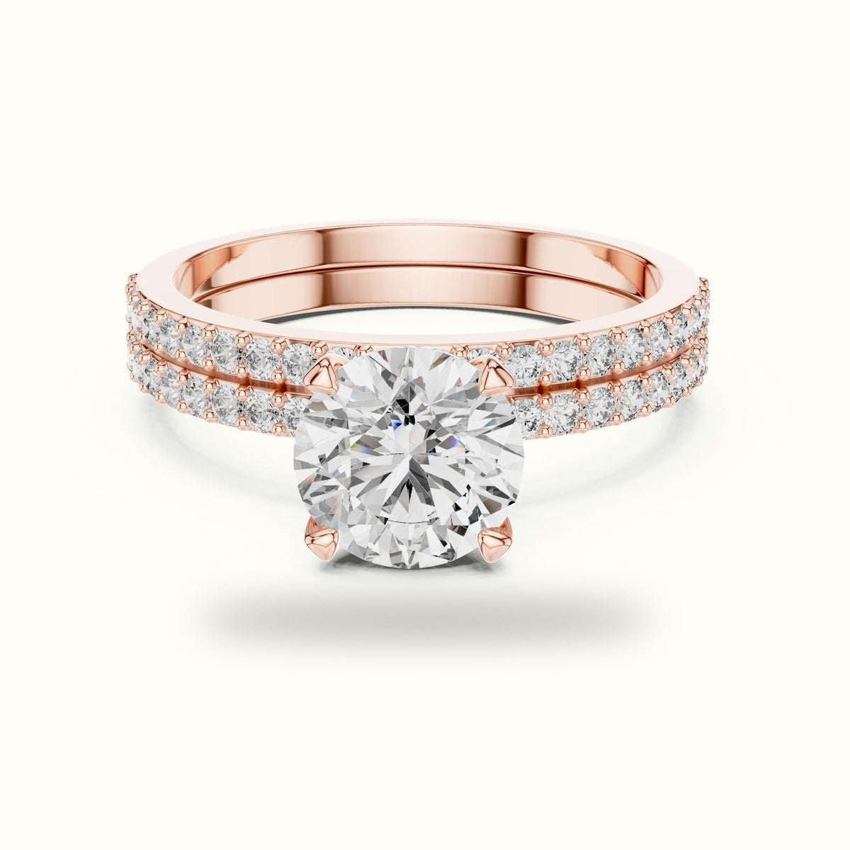 Round Peg Head Lab-Grown Diamond Solitaire Ring with Band — Rose gold, front view | Crystal N Cuts