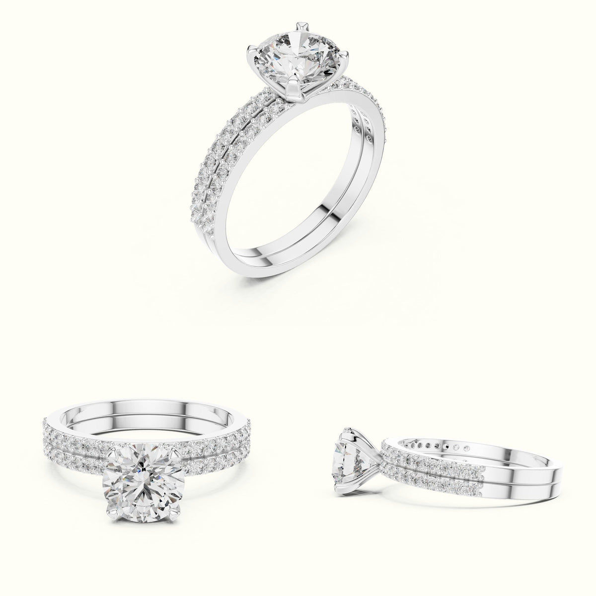 Round Peg Head Lab-Grown Diamond Solitaire Ring with Band — White gold, on the hand | Crystal N Cuts