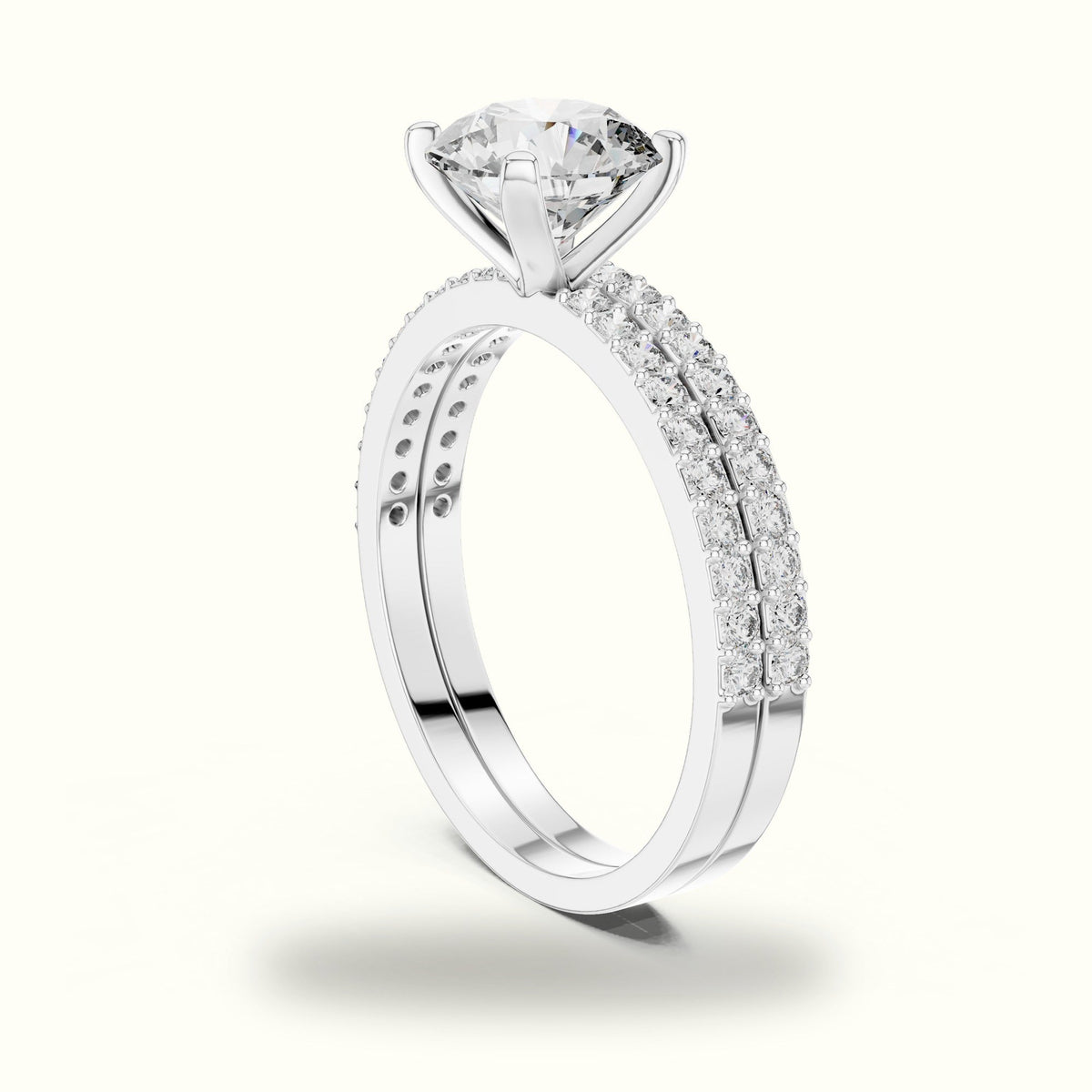 Round Peg Head Lab-Grown Diamond Solitaire Ring with Band — White gold, view 1 | Crystal N Cuts