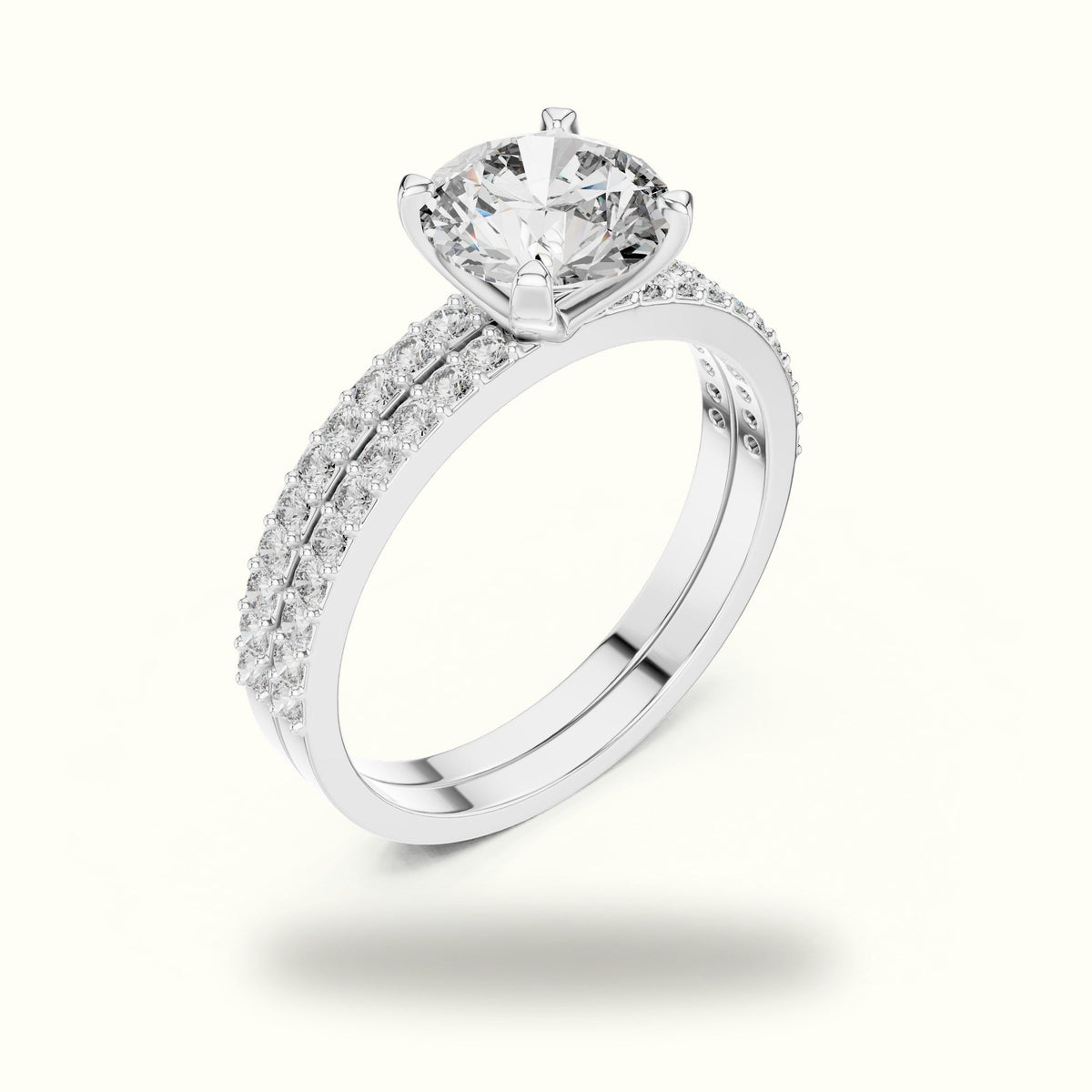 Round Peg Head Lab-Grown Diamond Solitaire Ring with Band — White gold, view 2 | Crystal N Cuts