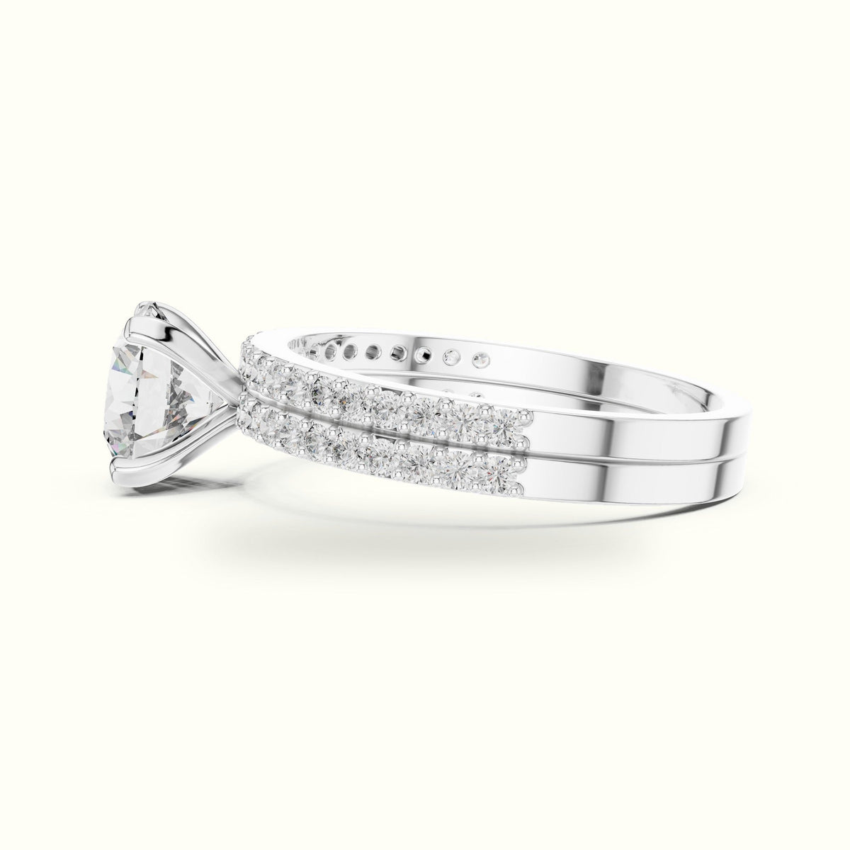 Round Peg Head Lab-Grown Diamond Solitaire Ring with Band — White gold, view 3 | Crystal N Cuts