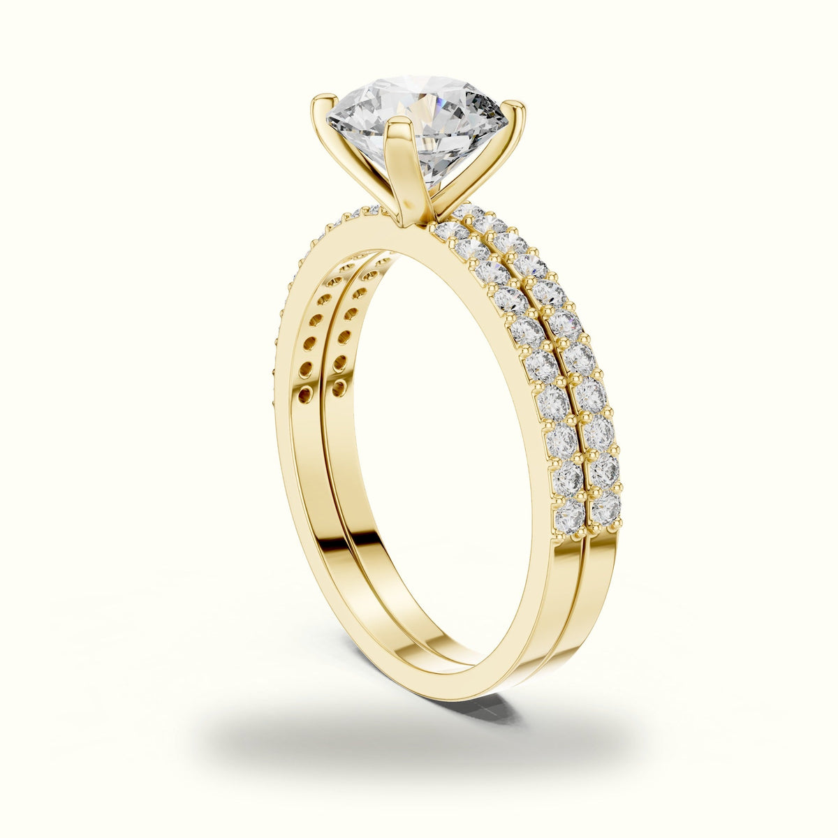 Round Peg Head Lab-Grown Diamond Solitaire Ring with Band — Yellow gold, view 1 | Crystal N Cuts
