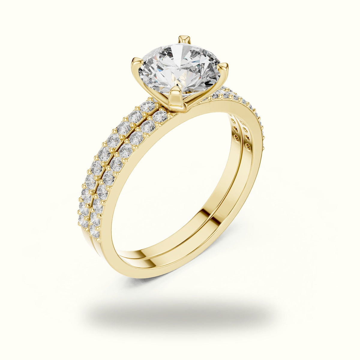 Round Peg Head Lab-Grown Diamond Solitaire Ring with Band — Yellow gold, view 2 | Crystal N Cuts