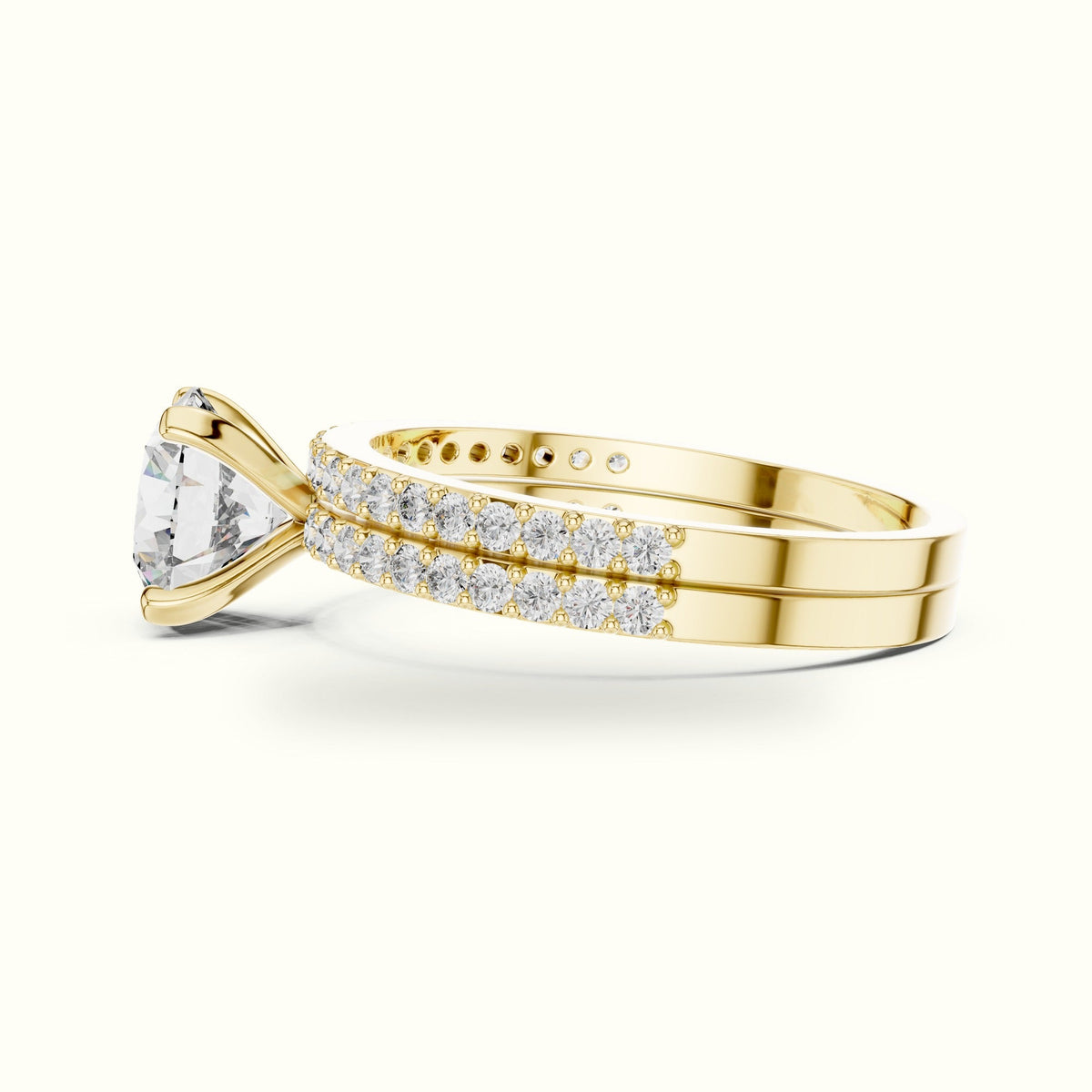 Round Peg Head Lab-Grown Diamond Solitaire Ring with Band — Yellow gold, view 3 | Crystal N Cuts