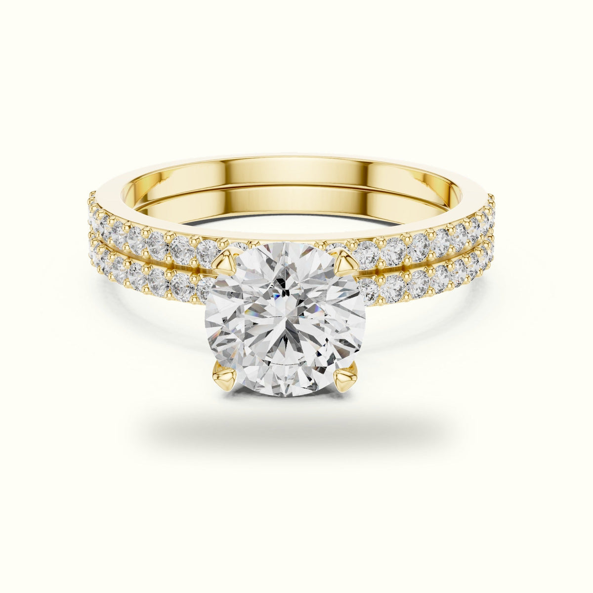 Round Peg Head Lab-Grown Diamond Solitaire Ring with Band — Yellow gold, front view | Crystal N Cuts