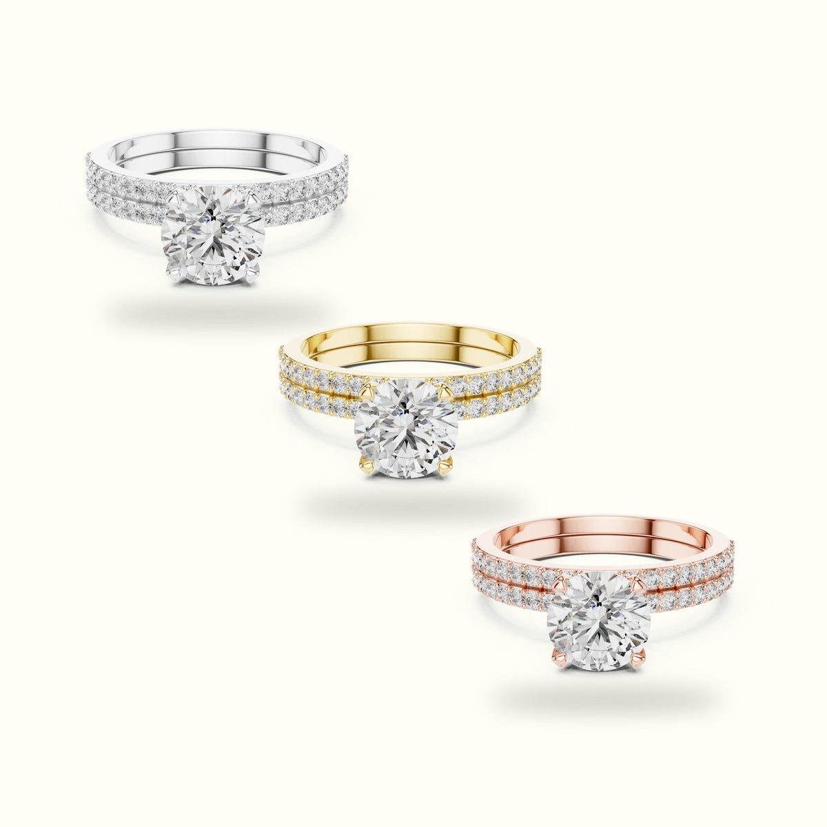 Round Peg Head Lab-Grown Diamond Solitaire Ring with Band — Yellow gold, front view | Crystal N Cuts