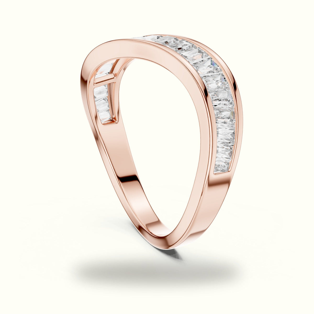 Baguette Shape Channel Lab-Grown Diamond Half Eternity Ring — Rose gold, view 1 | Crystal N Cuts