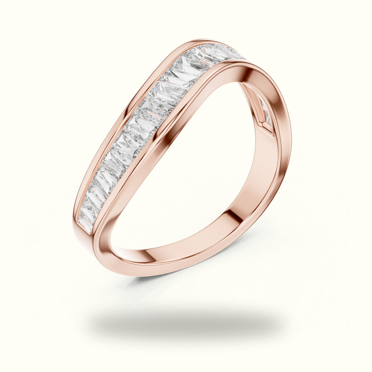 Baguette Shape Channel Lab-Grown Diamond Half Eternity Ring — Rose gold, view 2 | Crystal N Cuts