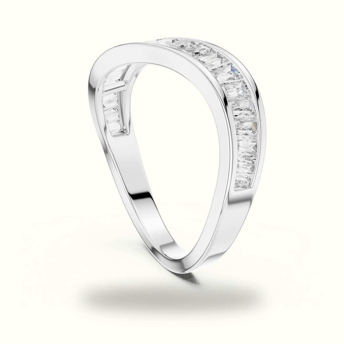 Baguette Shape Channel Lab-Grown Diamond Half Eternity Ring — White gold, view 1 | Crystal N Cuts