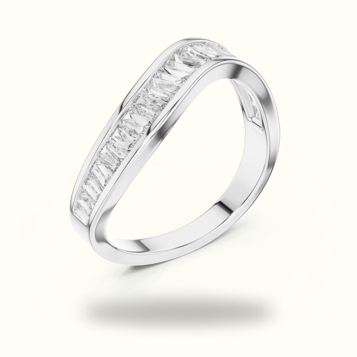 Baguette Shape Channel Lab-Grown Diamond Half Eternity Ring — White gold, view 2 | Crystal N Cuts
