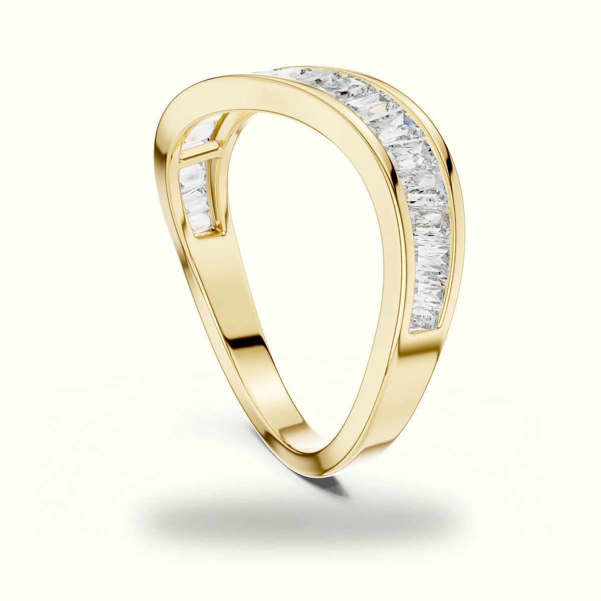 Baguette Shape Channel Lab-Grown Diamond Half Eternity Ring — Yellow gold, view 1 | Crystal N Cuts