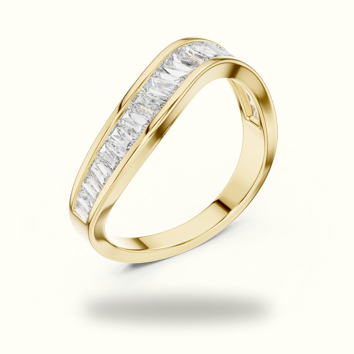 Baguette Shape Channel Lab-Grown Diamond Half Eternity Ring — Yellow gold, view 2 | Crystal N Cuts
