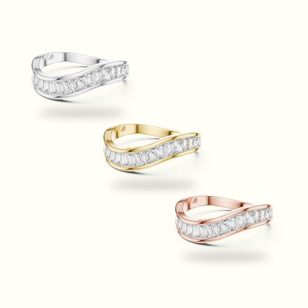 Baguette Shape Channel Lab-Grown Diamond Half Eternity Ring — Yellow gold, front view | Crystal N Cuts