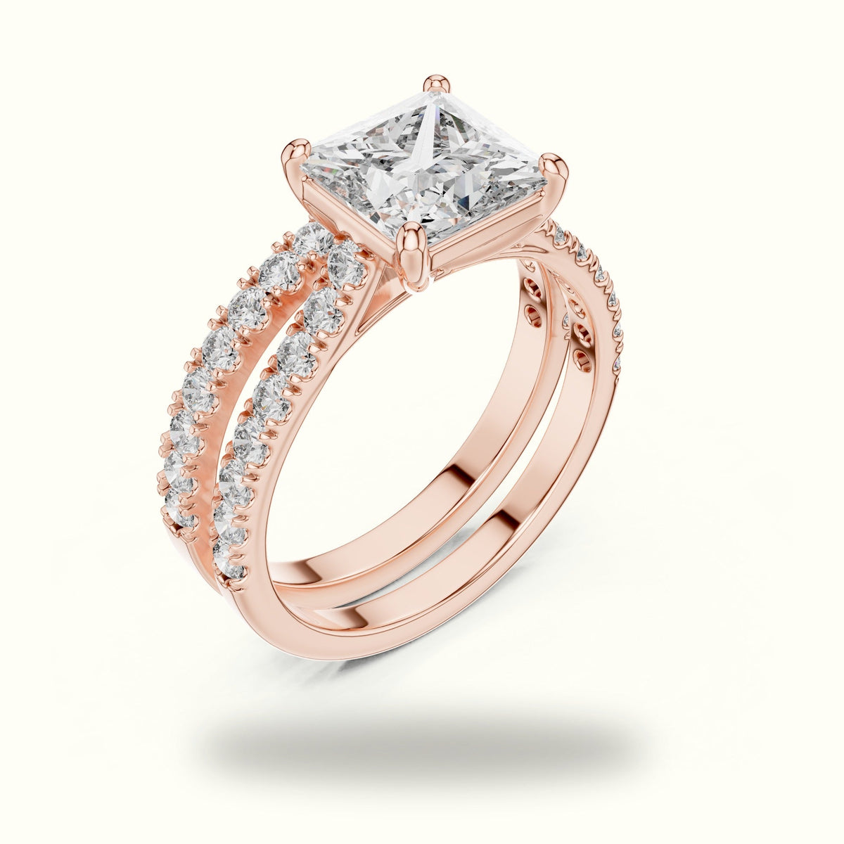Four-Prong Princess Solitaire Lab-Grown Diamond Ring with Band — Rose gold, view 2 | Crystal N Cuts