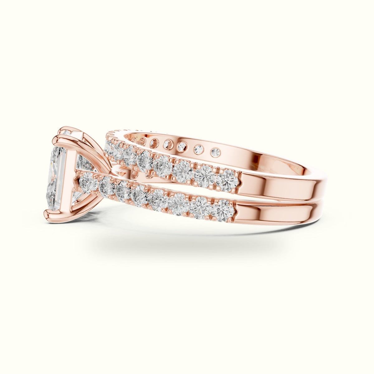 Four-Prong Princess Solitaire Lab-Grown Diamond Ring with Band — Rose gold, view 3 | Crystal N Cuts
