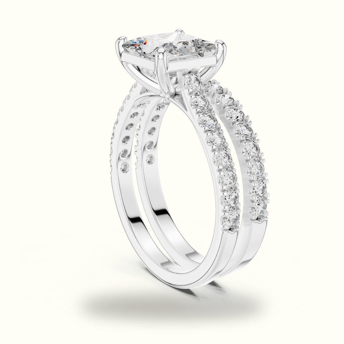 Four-Prong Princess Solitaire Lab-Grown Diamond Ring with Band — White gold, view 1 | Crystal N Cuts