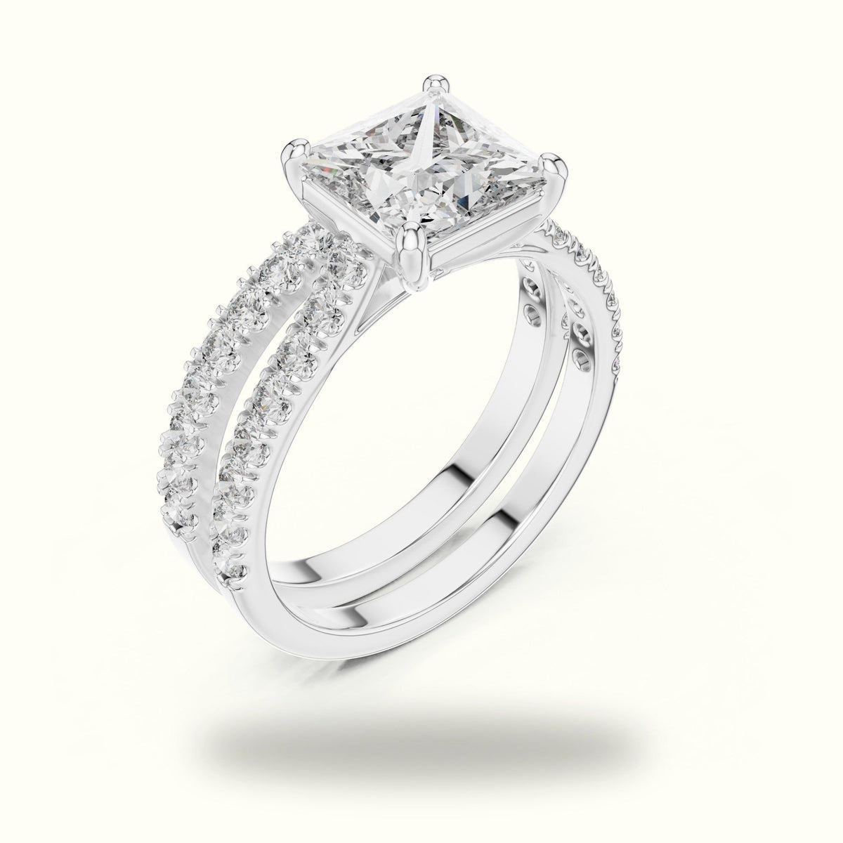Four-Prong Princess Solitaire Lab-Grown Diamond Ring with Band — White gold, view 2 | Crystal N Cuts