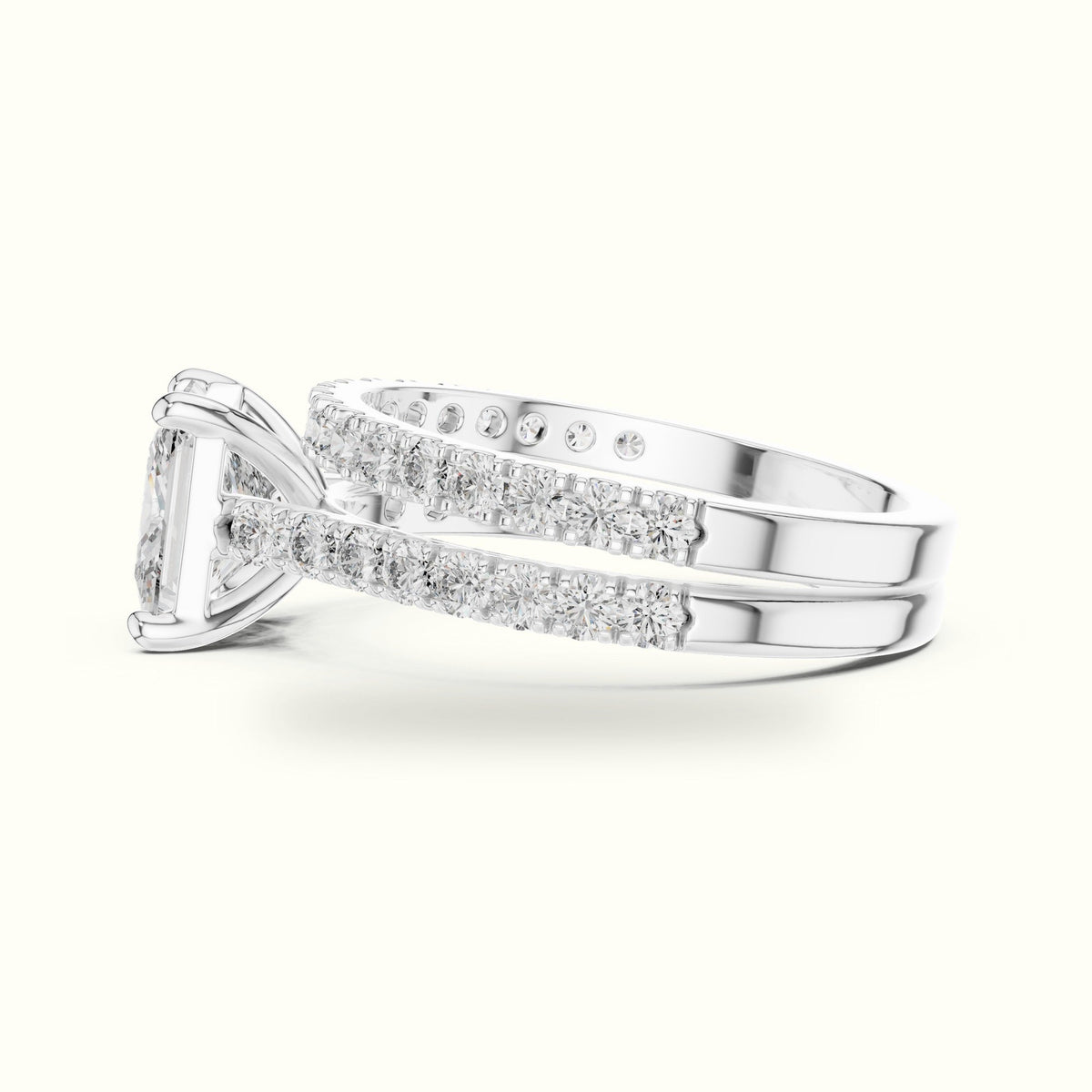 Four-Prong Princess Solitaire Lab-Grown Diamond Ring with Band — White gold, view 3 | Crystal N Cuts