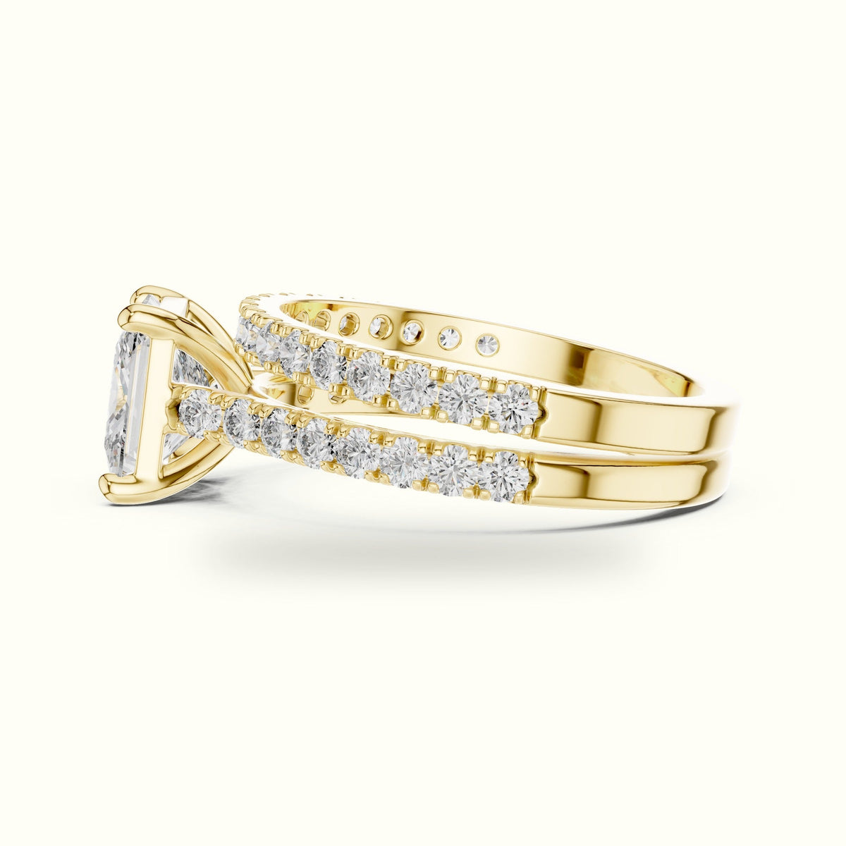 Four-Prong Princess Solitaire Lab-Grown Diamond Ring with Band — Yellow gold, view 3 | Crystal N Cuts