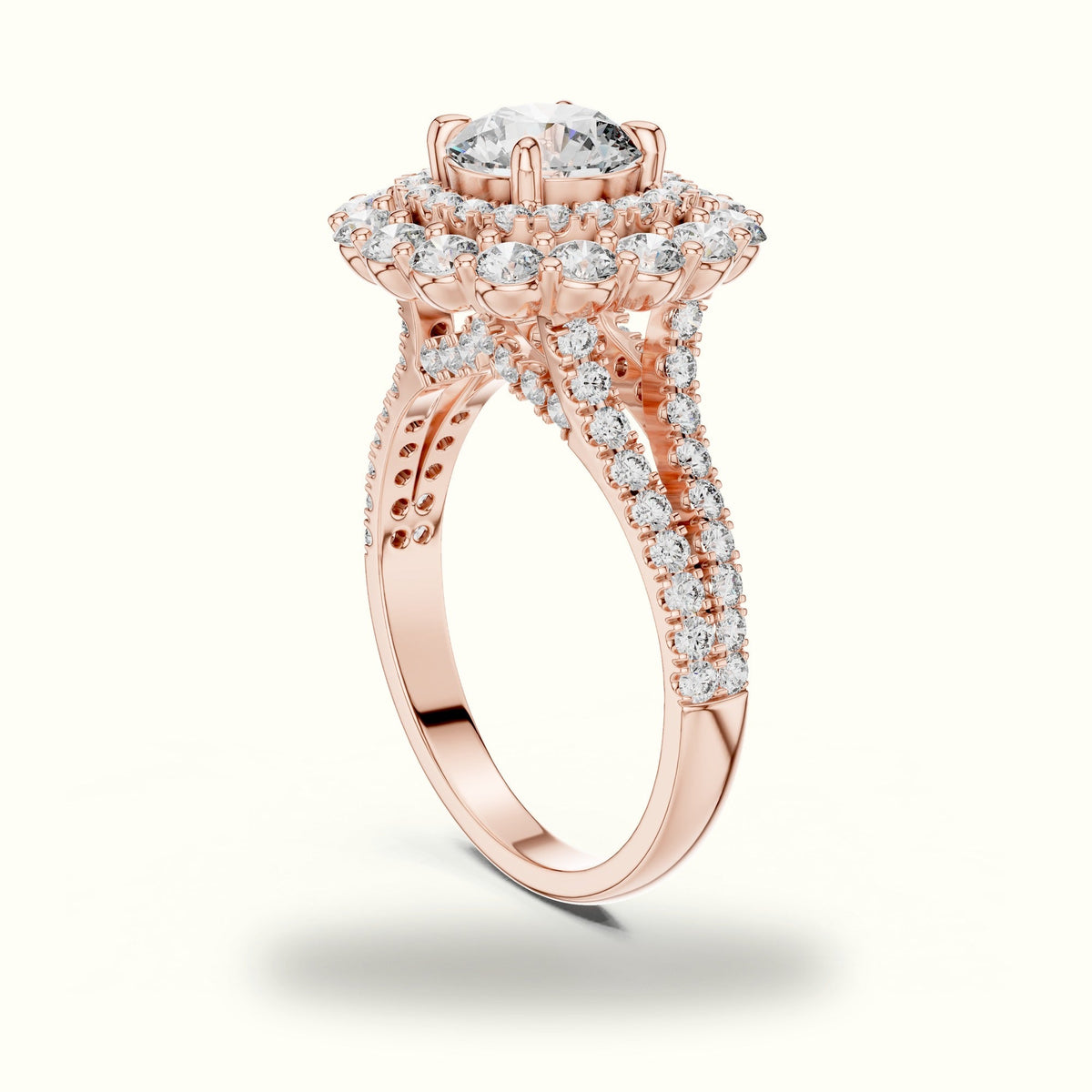 Round Double Halo Lab-Grown Diamond Ring — Rose gold, view 1 | Crystal N Cuts