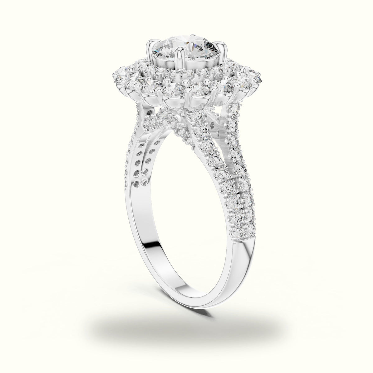Round Double Halo Lab-Grown Diamond Ring — White gold, view 1 | Crystal N Cuts