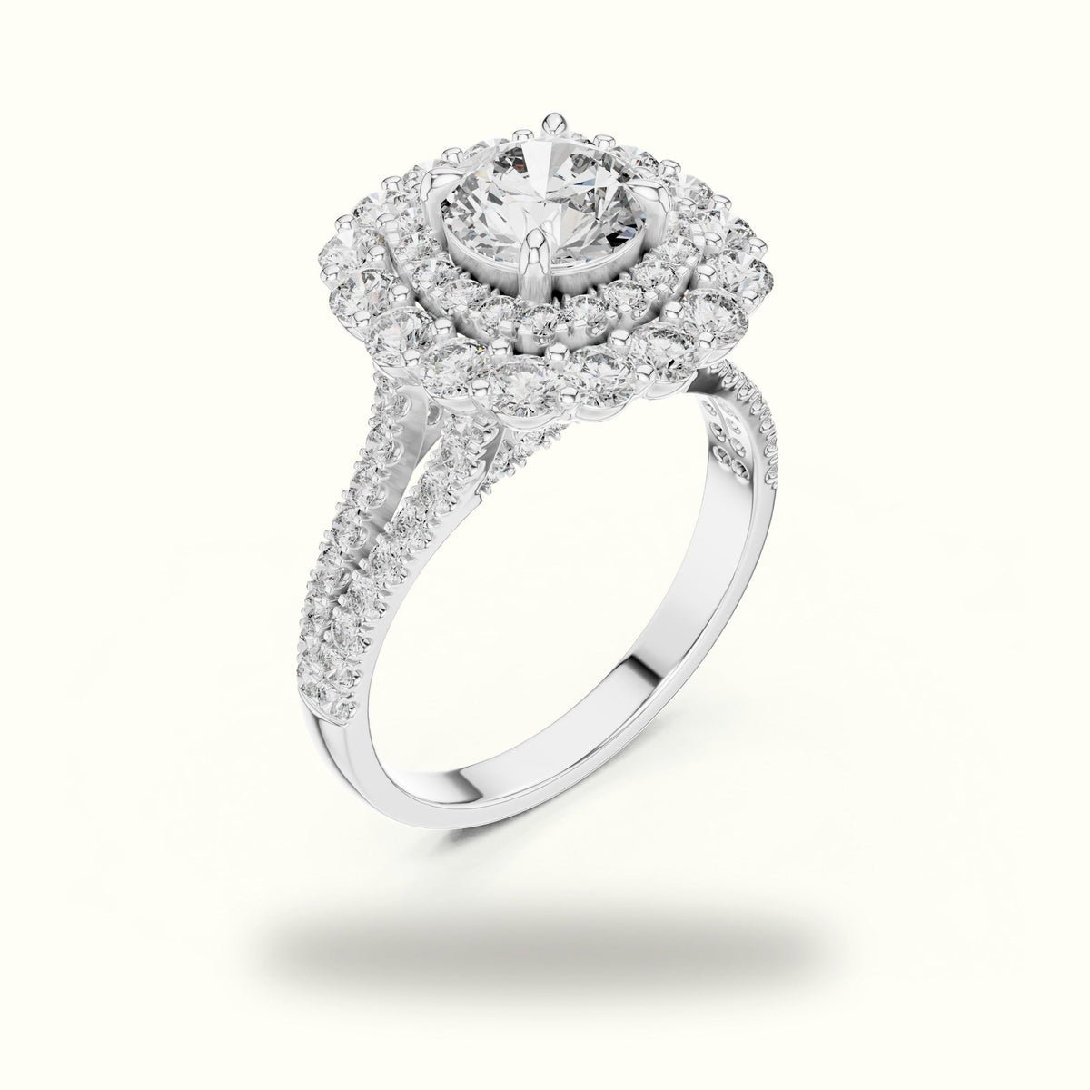 Round Double Halo Lab-Grown Diamond Ring — White gold, view 2 | Crystal N Cuts