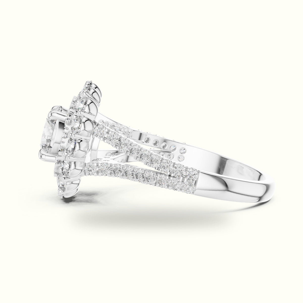 Round Double Halo Lab-Grown Diamond Ring — White gold, view 3 | Crystal N Cuts