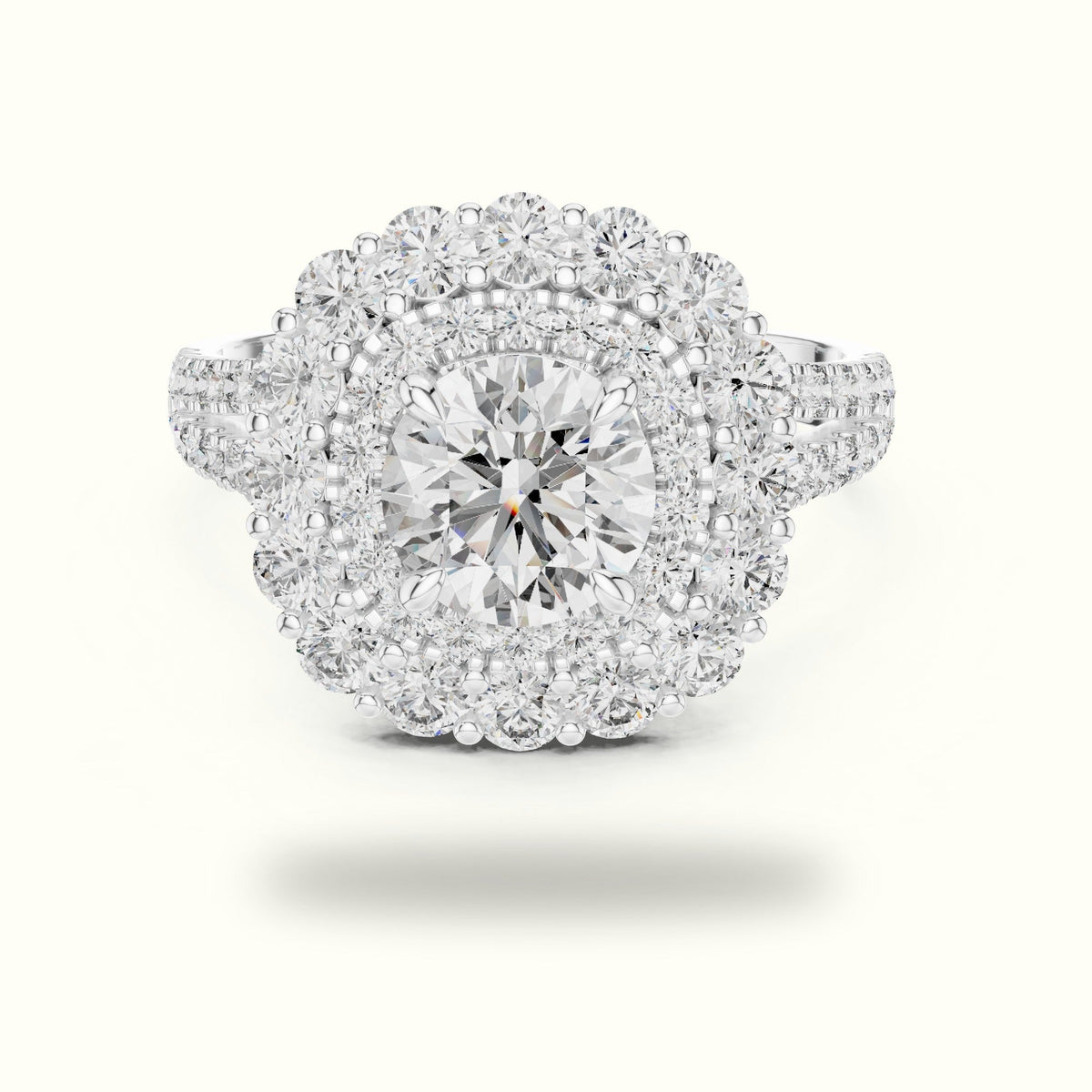 Round Double Halo Lab-Grown Diamond Ring — White gold, front view | Crystal N Cuts