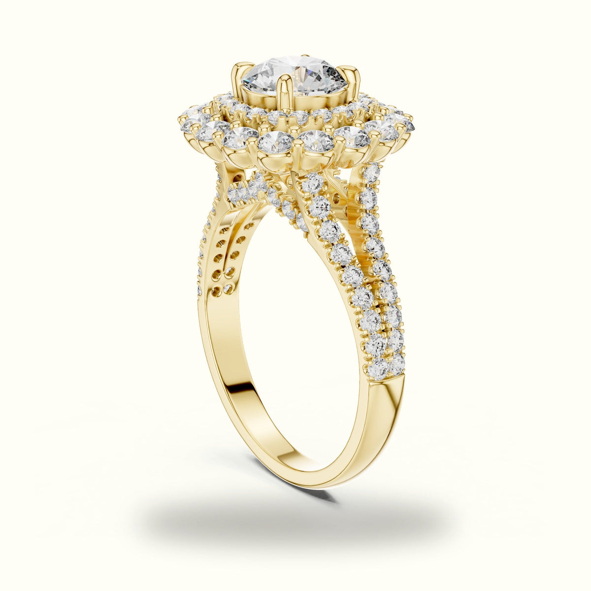 Round Double Halo Lab-Grown Diamond Ring — Yellow gold, view 1 | Crystal N Cuts