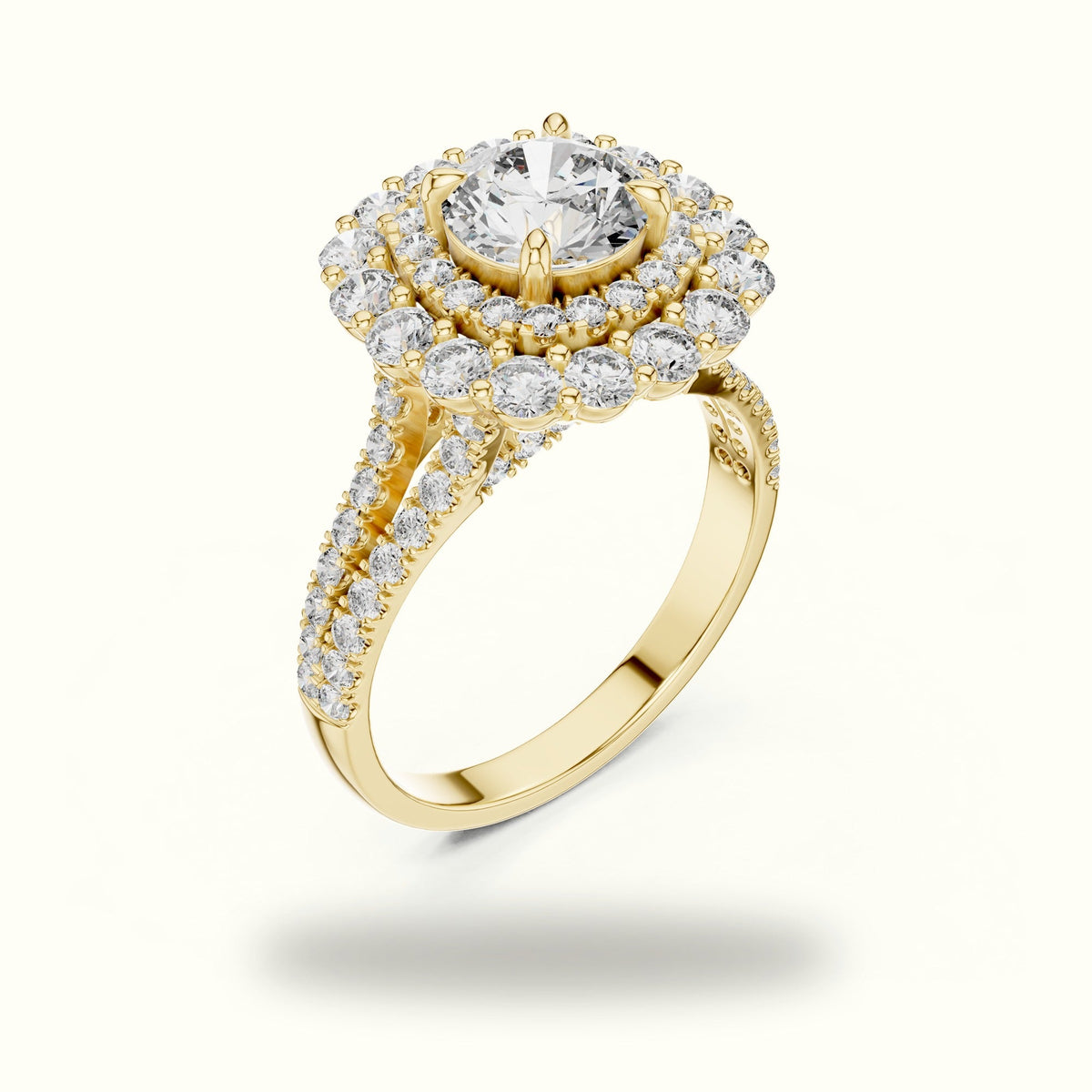 Round Double Halo Lab-Grown Diamond Ring — Yellow gold, view 2 | Crystal N Cuts