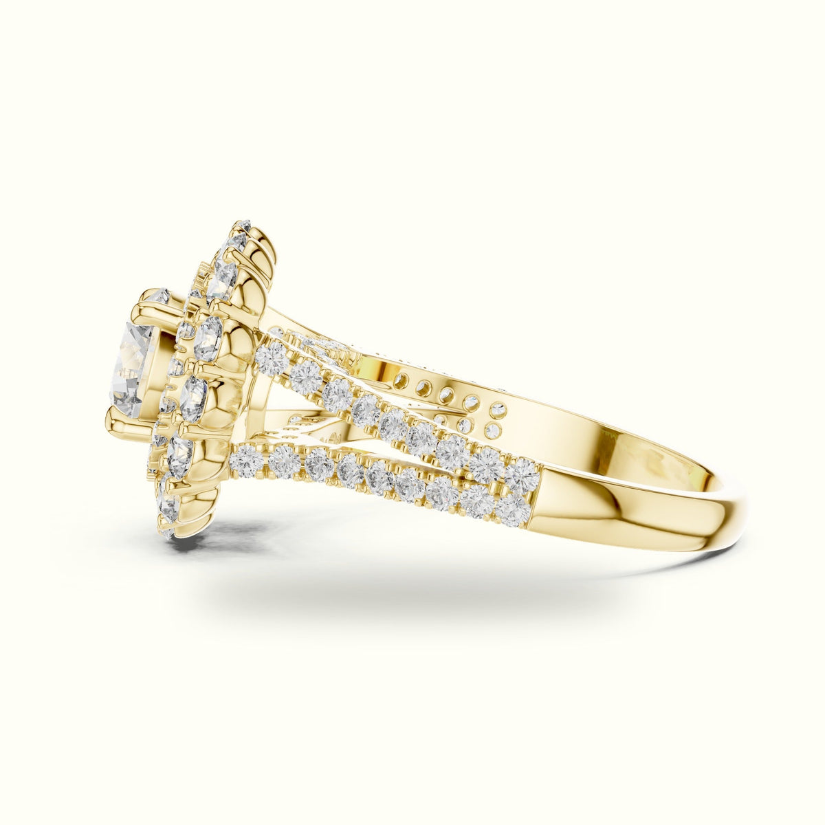 Round Double Halo Lab-Grown Diamond Ring — Yellow gold, view 3 | Crystal N Cuts